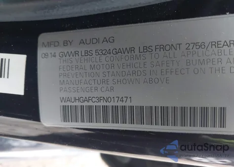 2015 Audi A6 3.0T Premium Plus from USA, damaged, VIN WAUHGAFC3FN017471